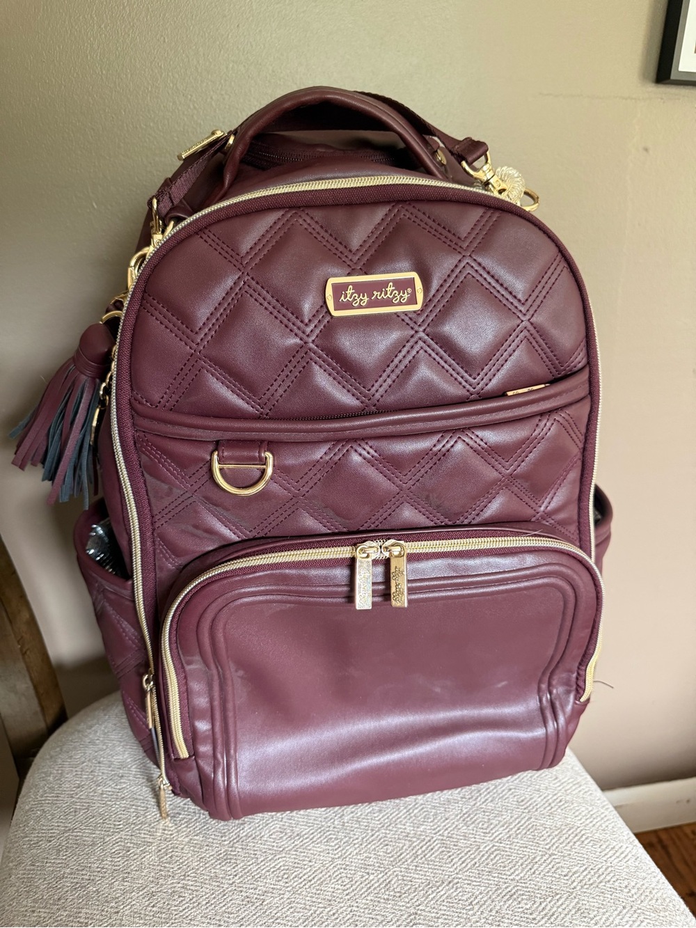Itzy Ritzy Quilted Burgundy Baby Backpack - Stylish Everyday Organizer